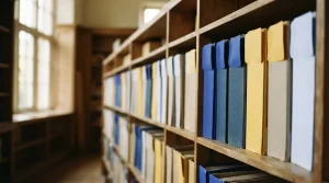 Geordnete Archivmappen mit beschriftungsfreien Reitern in einem Regal